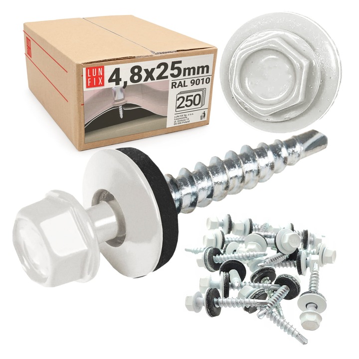 Suruburi autoforante Farmer 4.8x25, alb cald, 250 bucati, Lun Fix