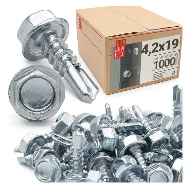 Önfúró csavarok 4.2x19 hatlapfejű DIN7504 horganyzott, 1000 darab, Lun Fix