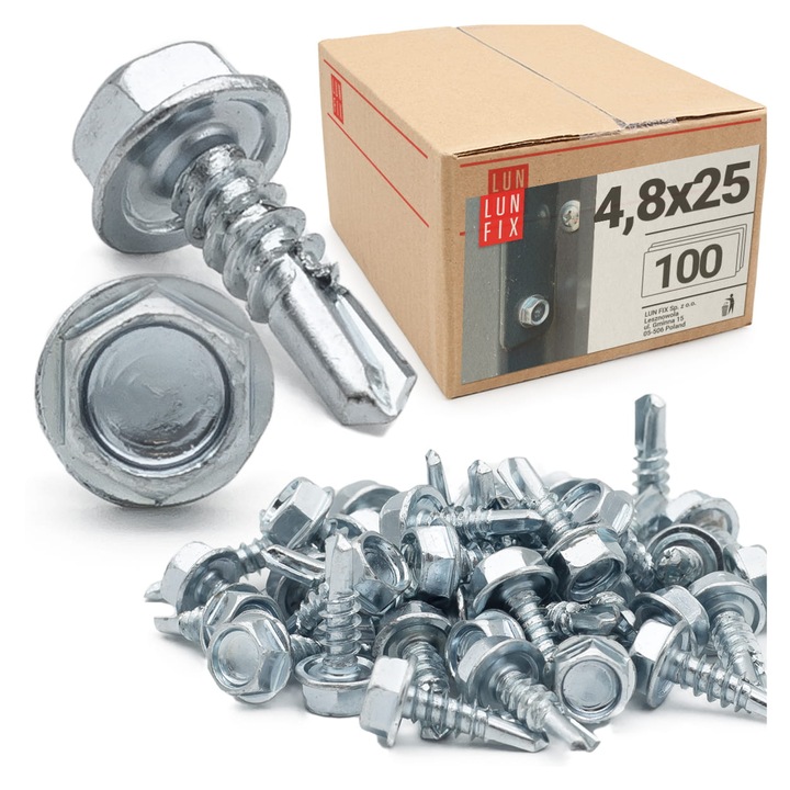 Suruburi autoforante Lun Fix, 4.8x25, cap hexagonal, galvanizate 100 bucati