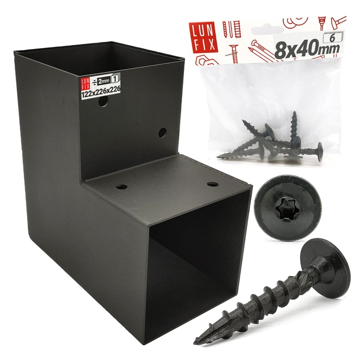 Set de conectori din lemn in forma de L de 12x12cm cu suruburi de 8x40 mm, Lun Fix