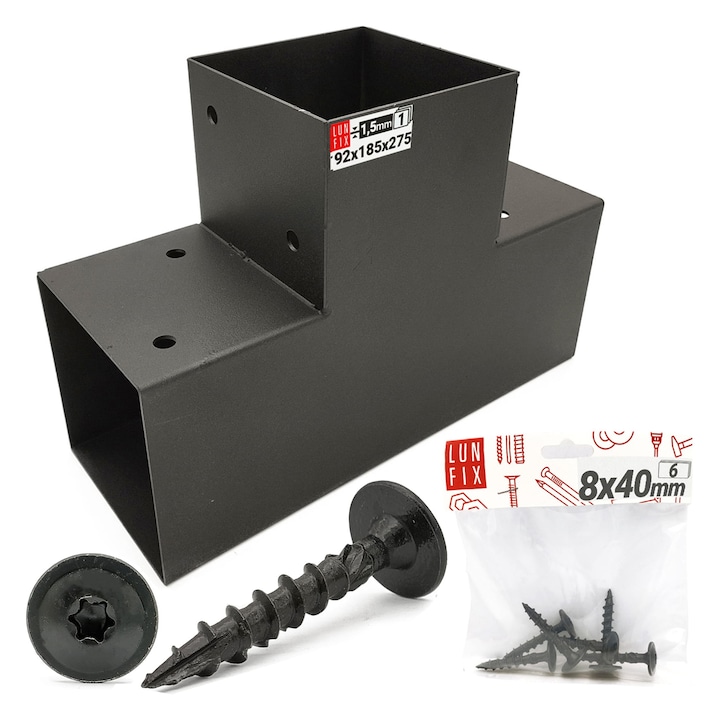 Set de conectori din lemn in forma de T de 9x9cm cu suruburi de 8x40 mm, Lun Fix