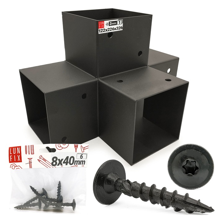 Set de conectori din lemn in forma de X de 12x12cm cu suruburi de 8x40 mm Lun Fix