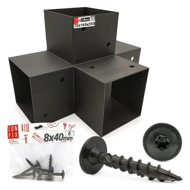 Set de conectori din lemn in forma de X de 7x7cm cu suruburi de 8x40 mm, Lun Fix