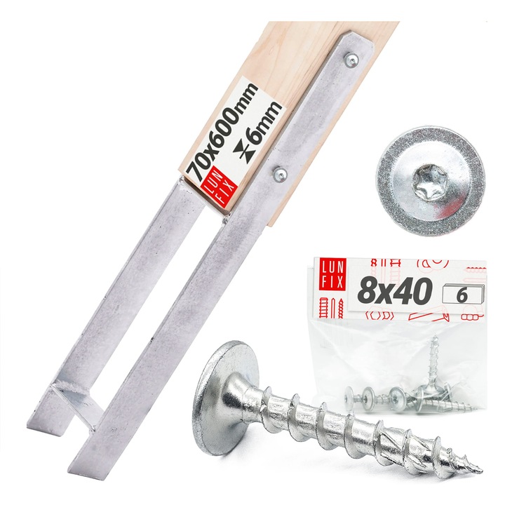 Set montaj pentru baza de stalp tip H, Lun Fix, 600x70x6mm, otel zincat, 6 suruburi 8x40