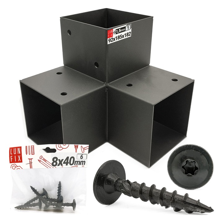 Set conector Y Lun Fix cu suruburi 8x40mm, negru