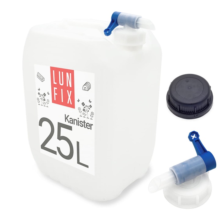 Butoi cu robinet, Lun Fix, HDPE, 25 l, transparent, 28x23x48cm