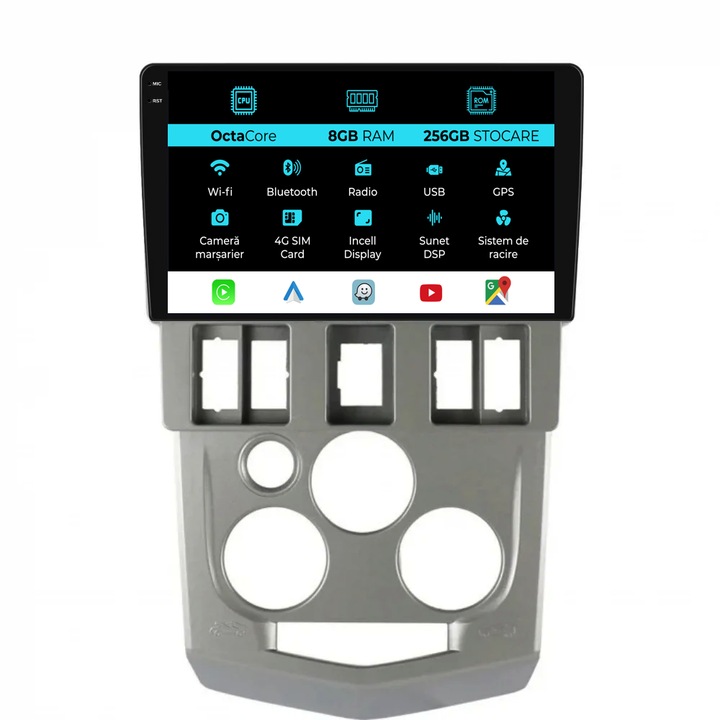 Navigatie Dedicata Dacia Logan 1 (2004-2008), 9Inch, 8Gb Ram, 256Gb Stocare, Carplay