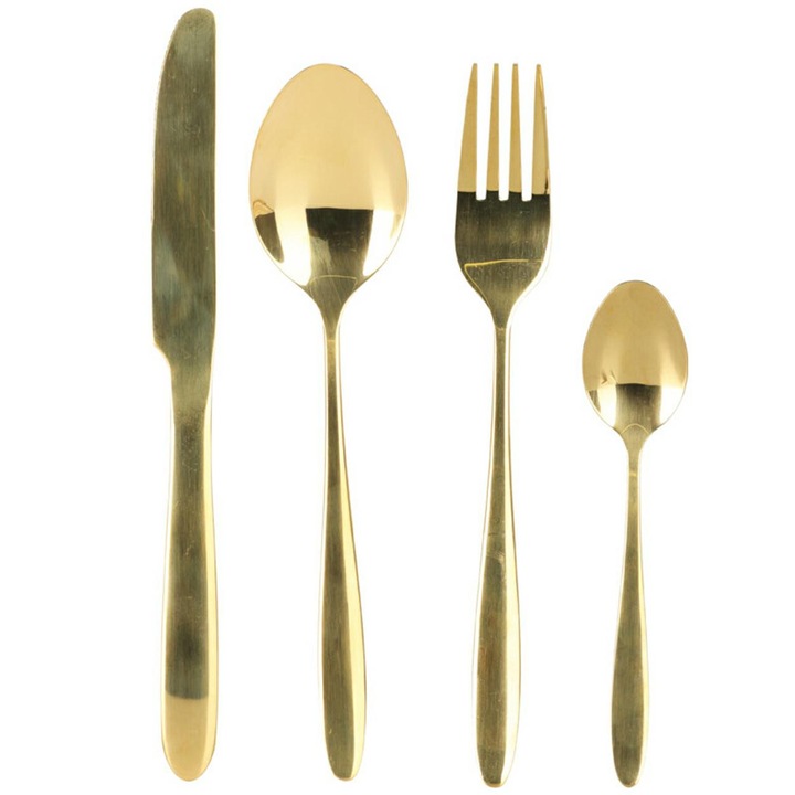 Комплект златни прибори за хранене за 6 души, отлични домакински принадлежности, 24 части, неръждаема стомана, златно покритие