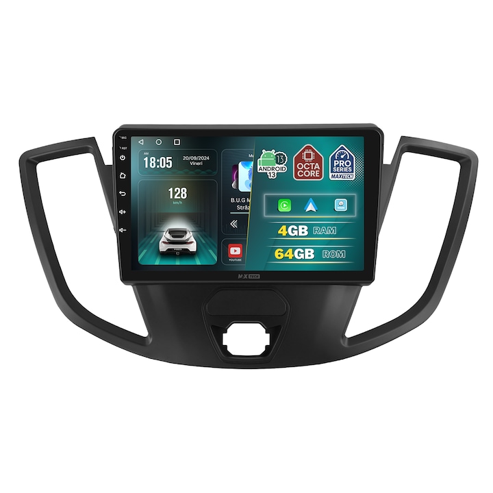 Navigatie Ford Transit 2014-2015 dedicata, MaxTech® PRO SERIES, 4 GB Ram 64 GB Rom OctaCore, Carplay & Android auto, Ecran 9 ” HD Touch, GPS, Wifi, Bluetooth, Radio, USB, EQ, DSP, Waze