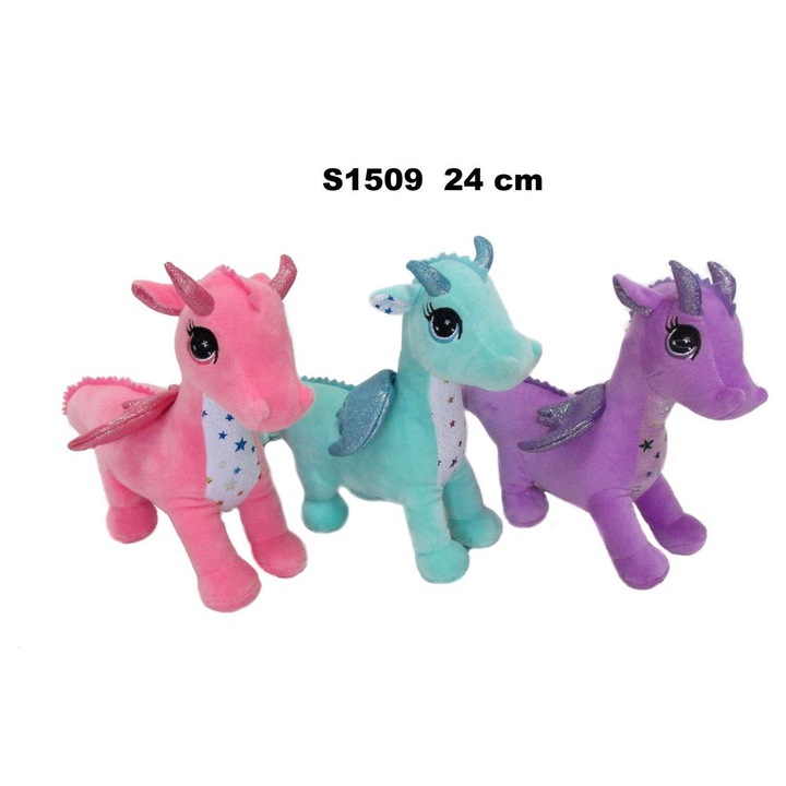 Плюшена играчка дракон, 24 см, 3 цвята, комплект от 15 части