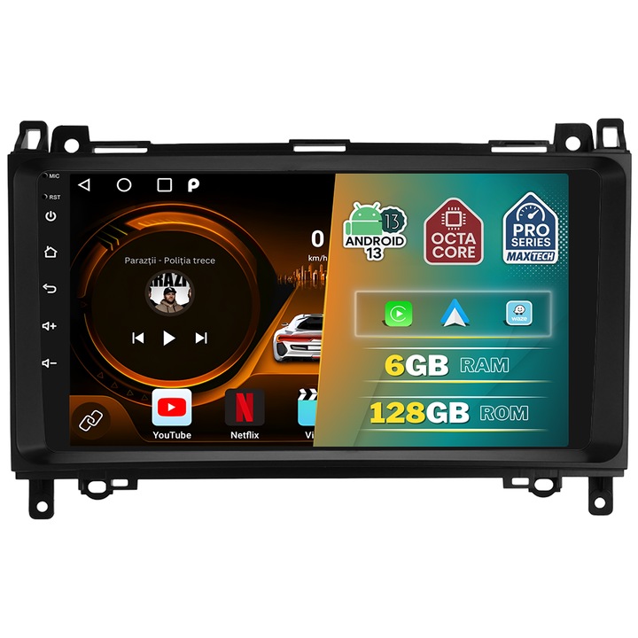 Navigatie Mercedes Vito, Viano, Sprinter, B-Class, VW Crafter 2006–2016 dedicata, MaxTech® PRO SERIES, 6 GB Ram 128 GB Rom OctaCore, Carplay & Android auto, Ecran 9” HD Touch, GPS, Wifi, EQ, DSP