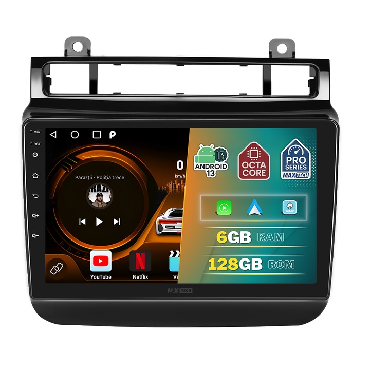 Navigatie Volkswagen Touareg 2011-2017 dedicata, MaxTech® PRO SERIES, 6 GB Ram 128 GB Rom OctaCore, Carplay & Android auto, Ecran 9” HD Touch, GPS, Wifi, Bluetooth, Radio, USB, EQ, DSP, Waze, Youtube