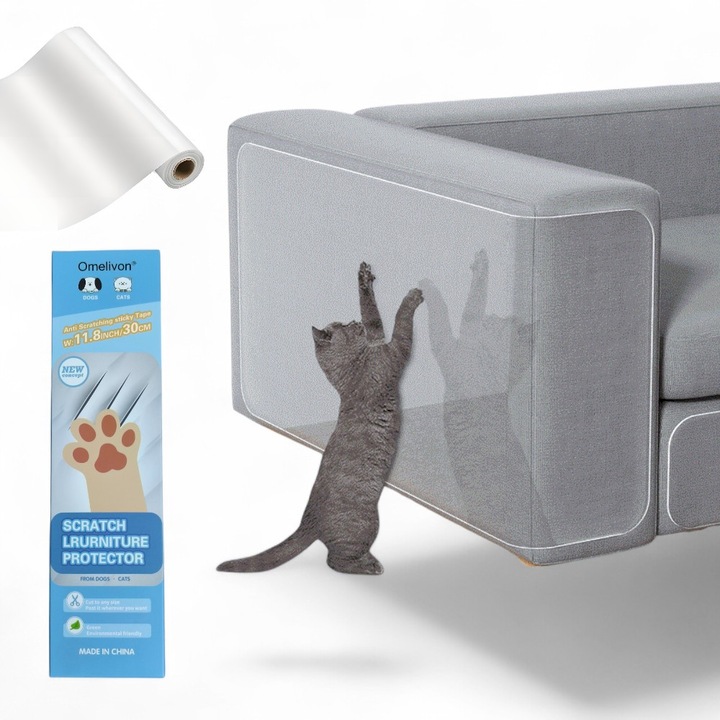 Folie protectie anti-zgarieturi pentru mobilier, Omelivon, transparent, 0,15mm, 20x100cm