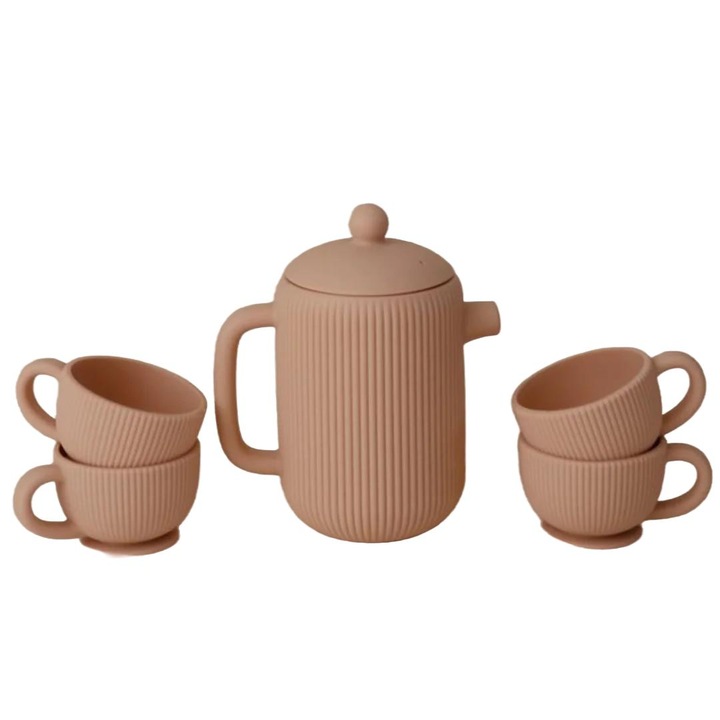 Szilikon teáskészlet, Mushie, rózsaszín, gyerekeknek