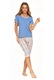 Pijamale dama Moraj, set 2 piese, maneca scurta, pantaloni 3/4, albastru-crem, bumbac, L INTL