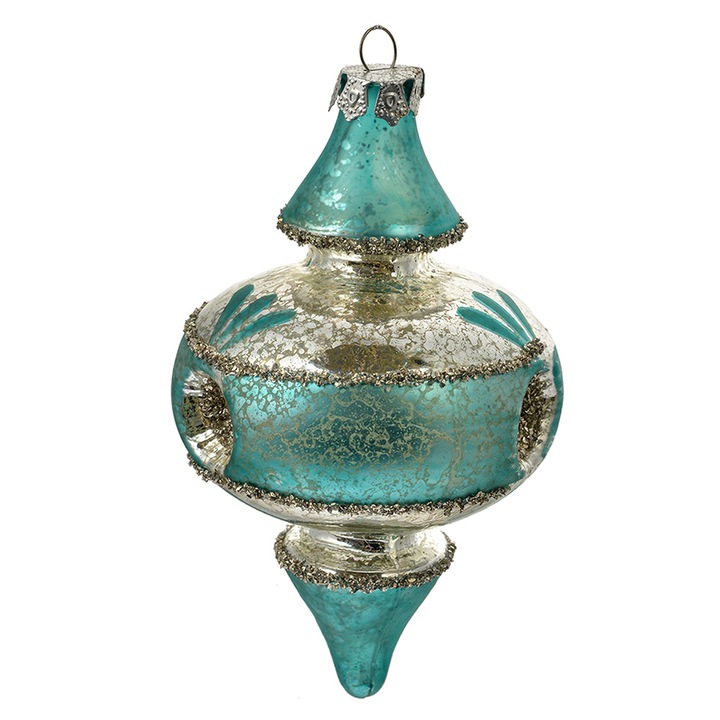 Комплект от 2 коледни украси за елха, синьо-сребристо, стъклени, 8x13 см