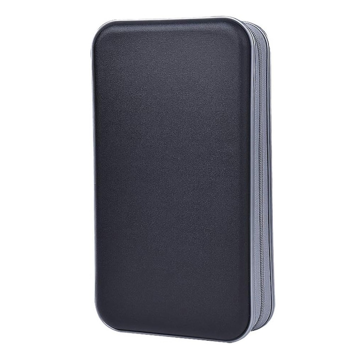 Mapa CD/DVD 96 Locuri alavisxf, cu Buzunare Transparente, Fermoar, Maner Portabil, Neagra, 285x155x64mm