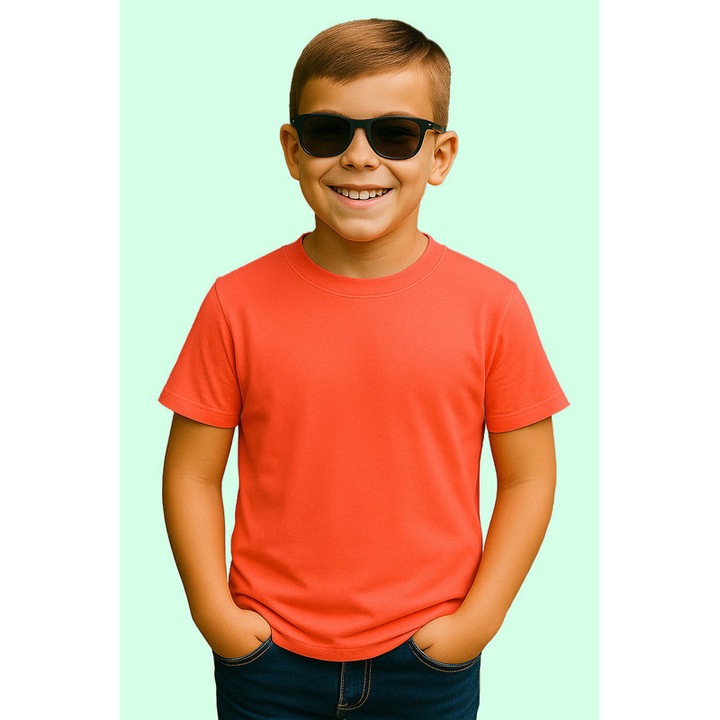 Tricou de Baiat Copii Bumbac Simplu Casual Elegant Vara V2, Coral