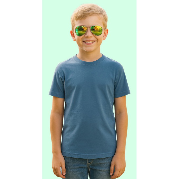Tricou de Baiat Copii Bumbac Simplu Casual Elegant Vara V2, Albastru inchis