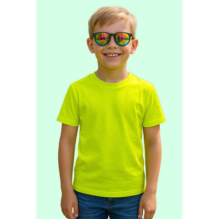 Tricou de Baiat Copii Bumbac Simplu Casual Elegant Vara V2, Galben lime