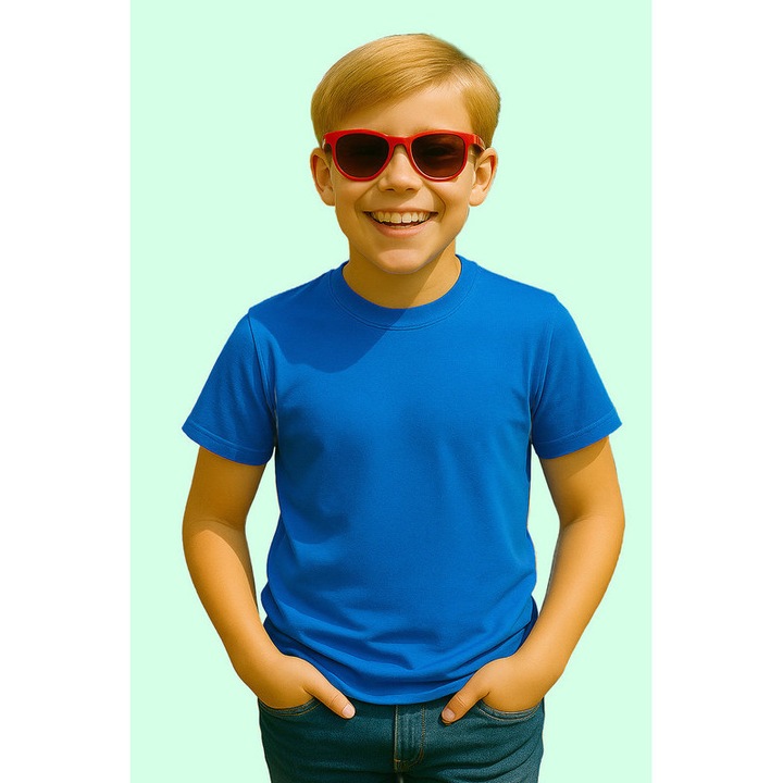 Tricou de Baiat Copii Bumbac Simplu Casual Elegant Vara V2, Blue Sky
