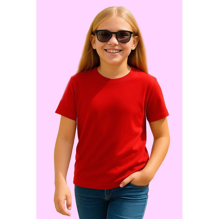 Tricou de Fata Copii Bumbac Simplu Casual Elegant Vara V2, Rosu