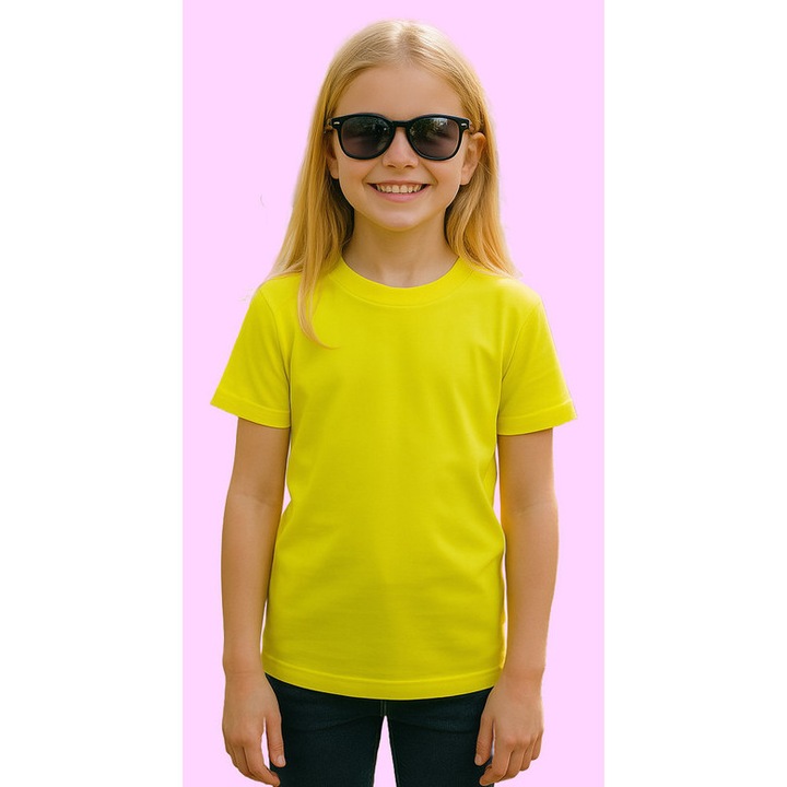 Tricou de Fata Copii Bumbac Simplu Casual Elegant Vara V2, Galben lime
