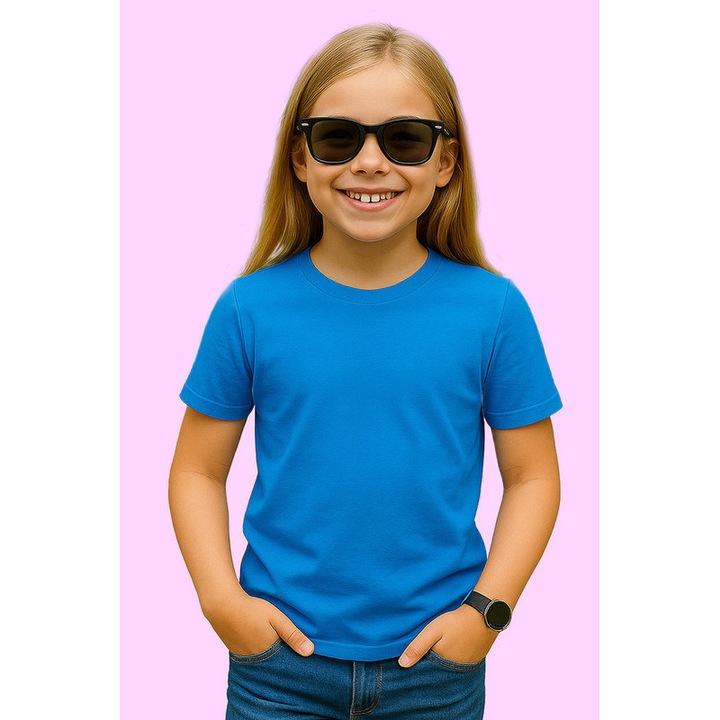 Tricou de Fata Copii Bumbac Simplu Casual Elegant Vara V2, Blue Sky