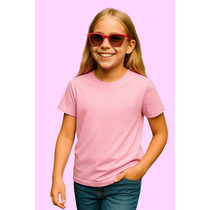 Tricou de Fata Copii Bumbac Simplu Casual Elegant Vara V2, Roz