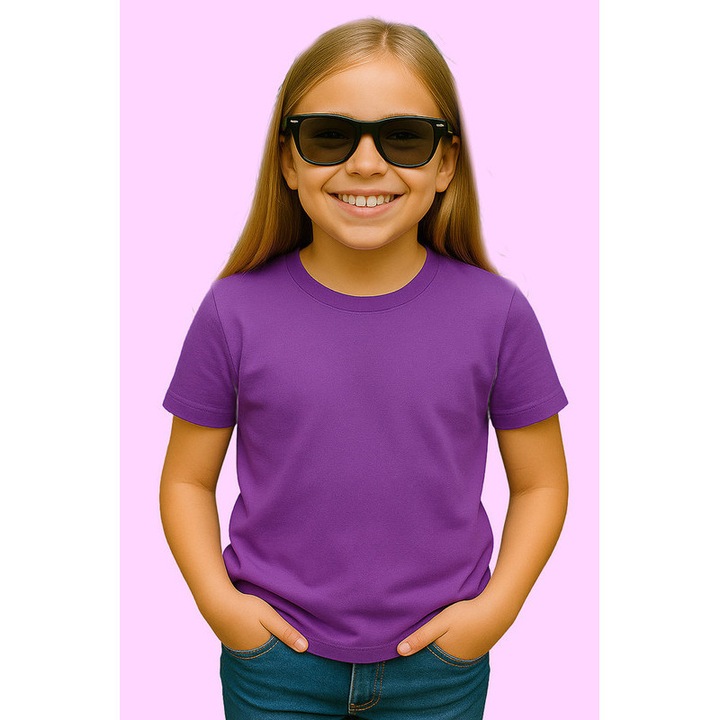Tricou de Fata Copii Bumbac Simplu Casual Elegant Vara V2, Violet