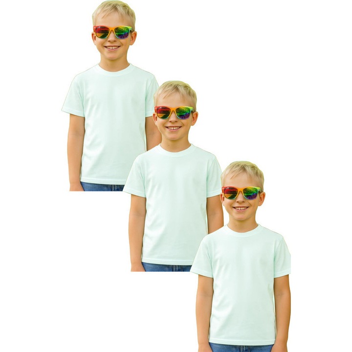Set 3 tricouri Baiat Copii Bumbac Simplu Casual Elegant Vara, Verde menta deschis