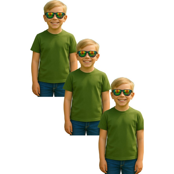 Set 3 tricouri Baiat Copii Bumbac Simplu Casual Elegant Vara, Kaki