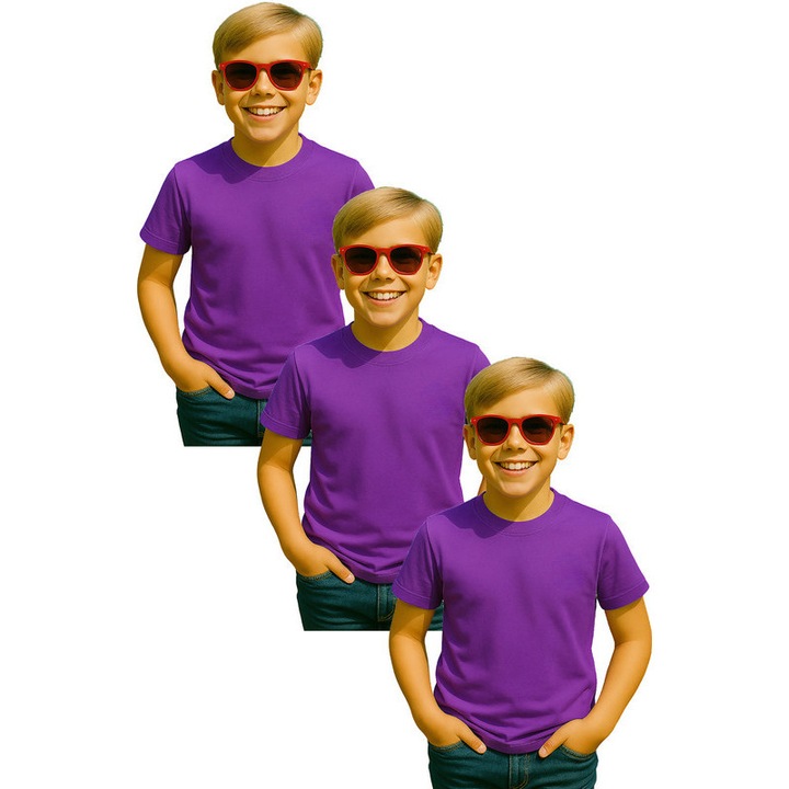 Set 3 tricouri de Baiat Copii Bumbac Simplu Casual Elegant Vara V2, Violet