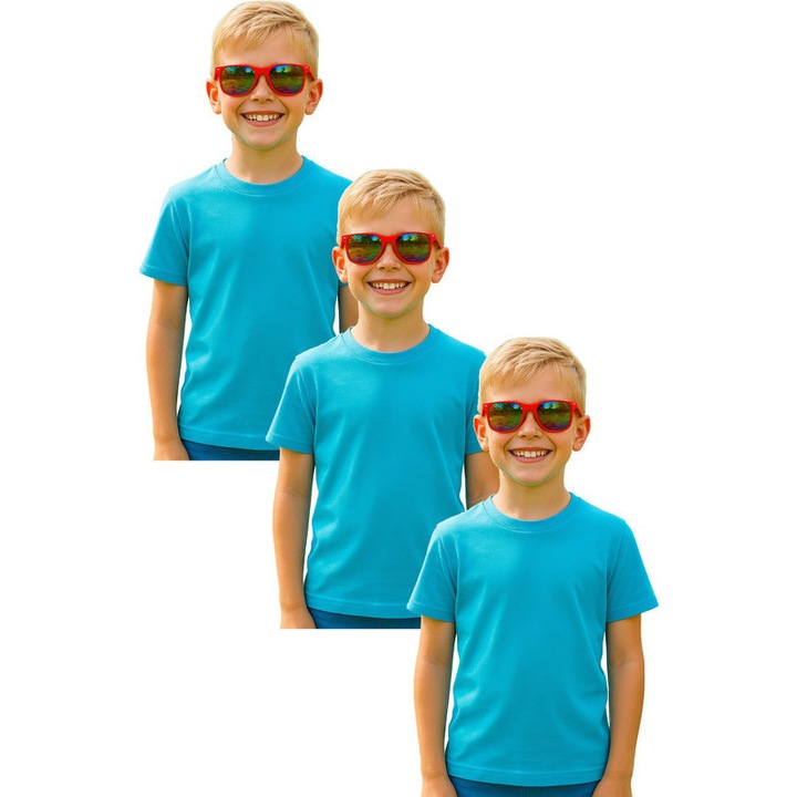 Set 3 tricouri de Baiat Copii Bumbac Simplu Casual Elegant Vara V2, Turcoaz