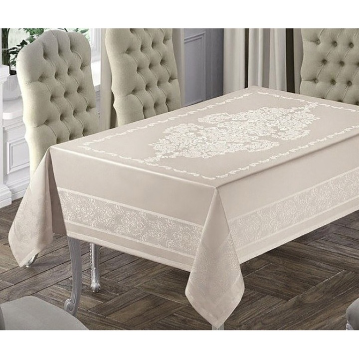 Елегантна празнична покривка за маса, превъзходно качество, тефлон против петна, кремава, 140x180 см