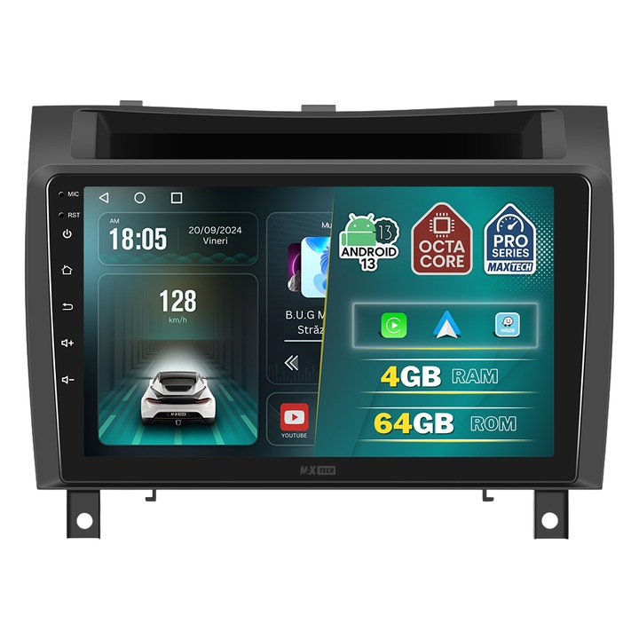 Navigatie Mercedes Benz SLK 2008–2011 dedicata, MaxTech® PRO SERIES, 4 GB Ram 64 GB Rom OctaCore, Carplay & Android auto, Ecran 9 ” HD Touch, GPS, Wifi, Bluetooth, Radio, USB, EQ, DSP, Waze