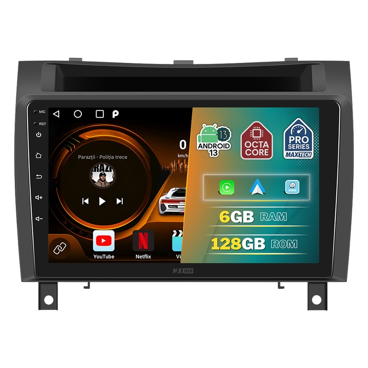 Navigatie Mercedes Benz SLK 2008–2011 dedicata, MaxTech® PRO SERIES, 6 GB Ram 128 GB Rom OctaCore, Carplay & Android auto, Ecran 9” HD Touch, GPS, Wifi, Bluetooth, Radio
