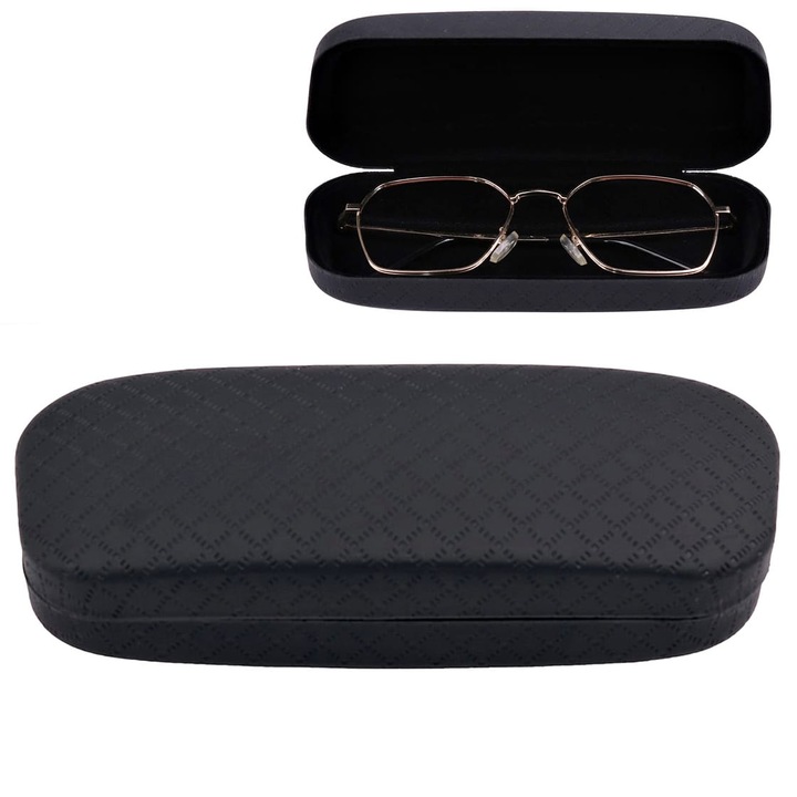 Husa rigida protectie ochelari STHC-100, neagra mata, inchidere clic sigura, ideala pentru ochelari vedere, ochelari soare, protectie zgarieturi, praf, lentile, design elegant, interior moale, dimensiuni universale