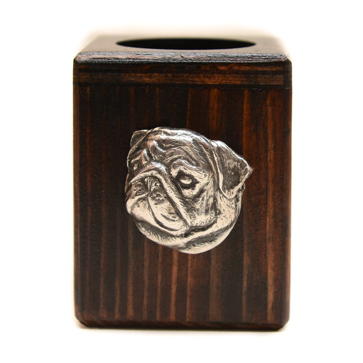 Дървен свещник с кучешка глава, Art-Dog, 8x6x6см, посребрен