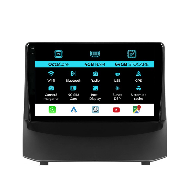 Navigatie Dedicata Ford Fiesta (2009-2017), 9Inch, 4Gb Ram, 64Gb Stocare, Carplay