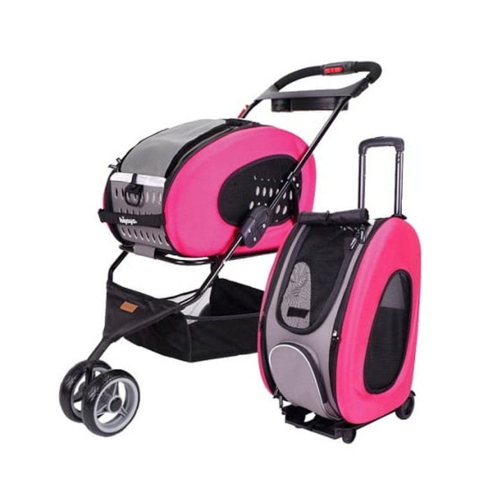 Carucior 5 in 1 pentru caini/pisici, Ibiyaya, multicolor, max. 8kg, pliabil, cu maner extensibil