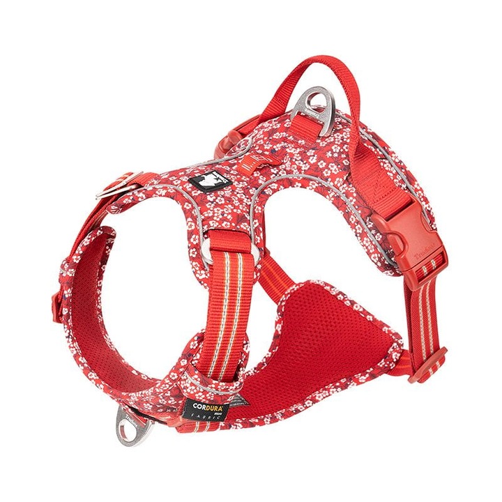 Truelove Blossom Prémium kutyahám, piros-fehér, M-es méret, karcálló anyagból, könnyen állítható.