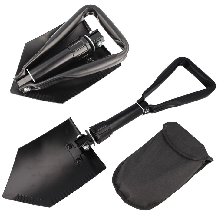 Lopata Pliabila, Herbertz Solingen, Otel Calit Oxidat Negru, Multifunctionala 2 In 1 Lopata Si Sapaliga, Pozitii Lucru 90 Si 180 Grade, Ideala Pentru Masina Iarna Si Camping, Include Husa Transport, 58 cm, Negru