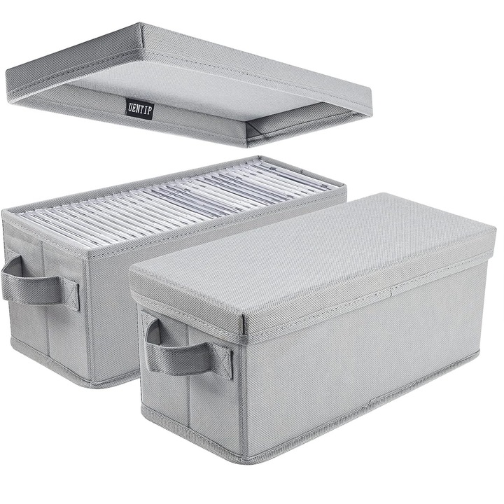 Cutii depozitare CD alavisxf xx, Pachet 2 Bucati - Capacitate 60 Carti Compacte sau 120 Carcase Subtiri sau 330 Discuri in Folii | Dimensiuni 33.5x15x13.5cm-Gri