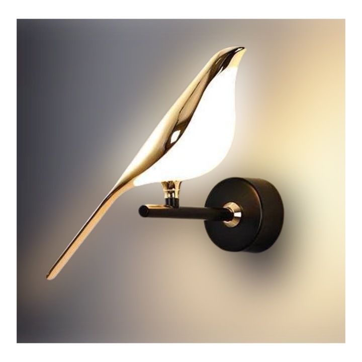 N-gale fali lámpa, Dlss, modern design, madár alakú, fehérarany, 180x80x210mm