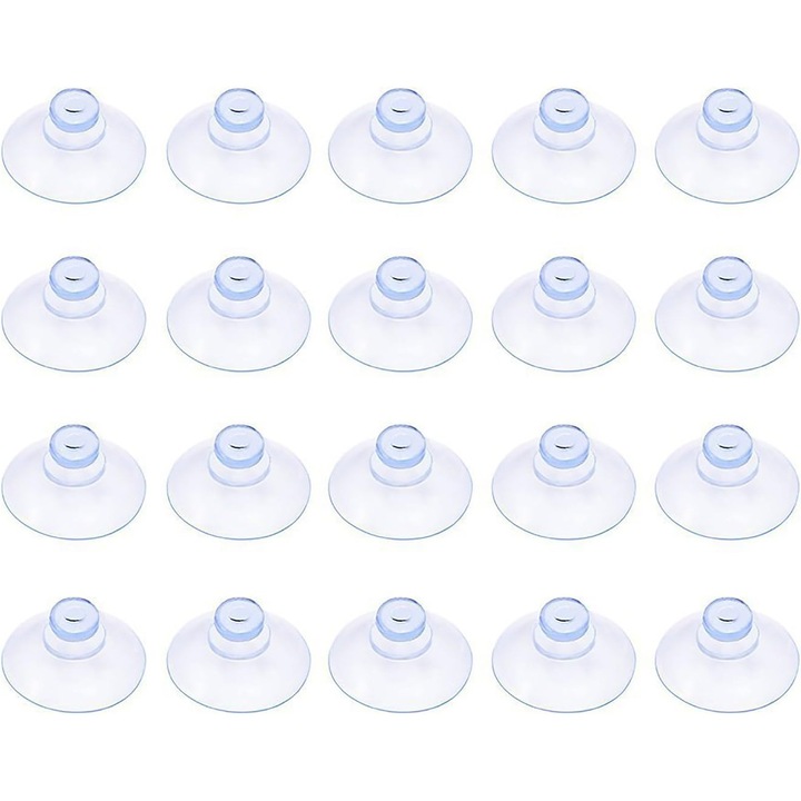 Set de 20 ventuze mici din plastic transparent, fara carlig, 20 mm