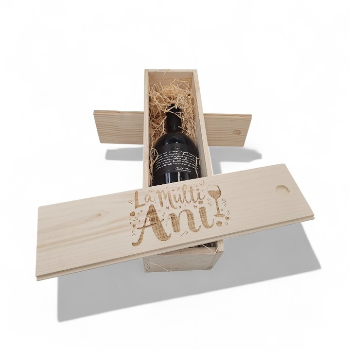 Cadou Cutie Lemn Personalizata Vin Rosu Sec Liliac Private Selection Feteasca Neagra 14.5%, Cuitie Lemn Personalizata, 0.75L