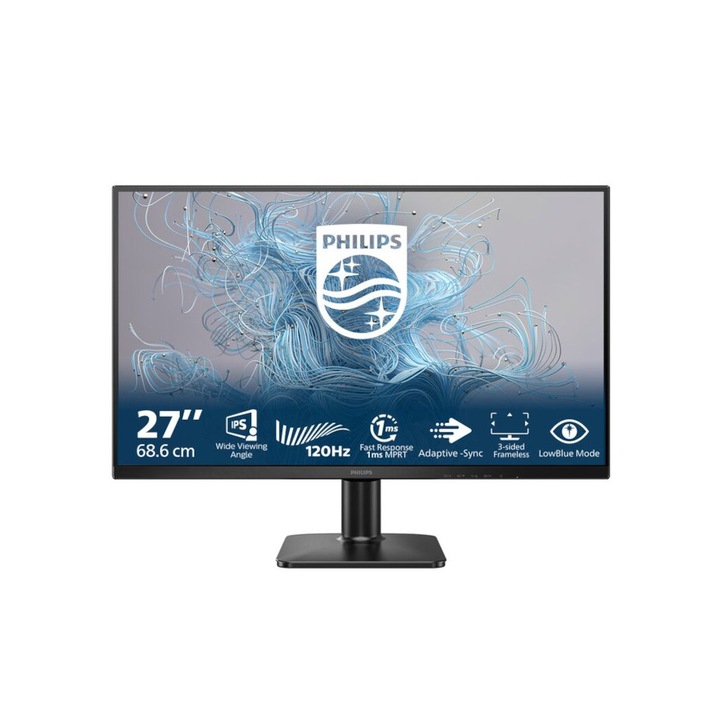 Монитор Philips 27E2N1110/00, 27'', IPS WLED panel, AG, 3H, FHD 1920 x1080, 16:9, 120Hz, 4ms, 300 cd/m2, 1500:1, Adaptive Sync, Flicker-Free, Low Blue Mode, EasyRead, VGA, HDMI, Tilt, VESA 100, Black 27E2N1110