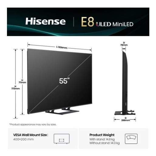 Smart TV Hisense 55E8Q 55" 4K Ultra HD LED HDR