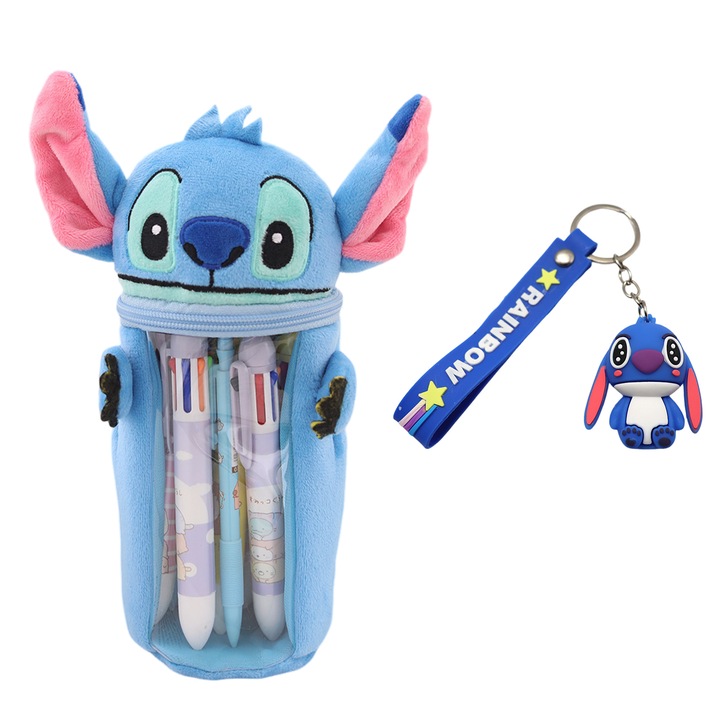 Set penar si breloc TREXORA Stitch albastru 24x16x8cm